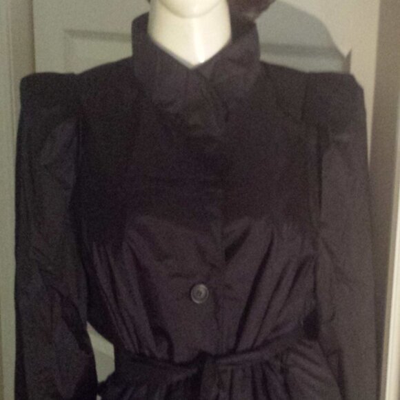Weather Wise Betsy B Jackets & Blazers - Weather Wise by Betsy B Rubberized Vintage Black Belted Raincoat Puff Shoulder